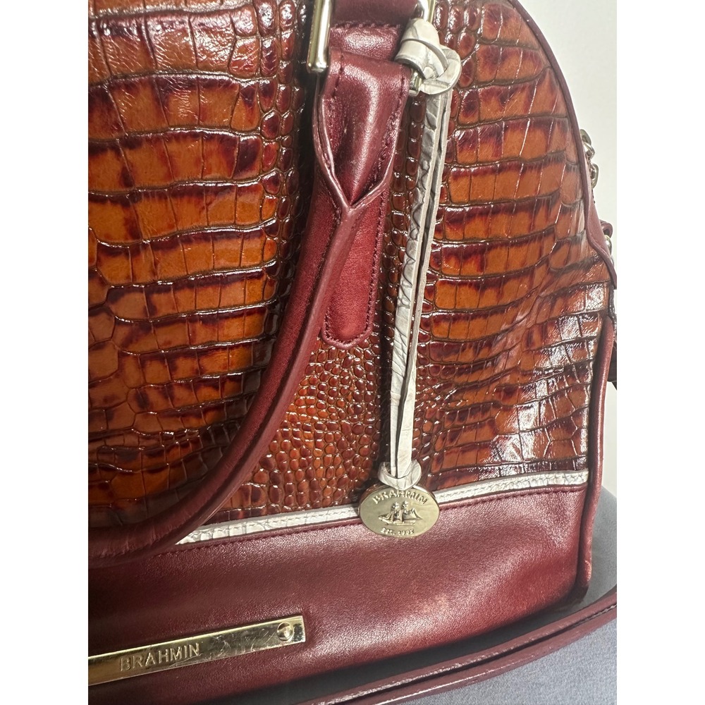 Brahmin Burgundy Brown Croc Embossed Leather Satchel Handbag and Wallet Set - Picture 9 of 16
